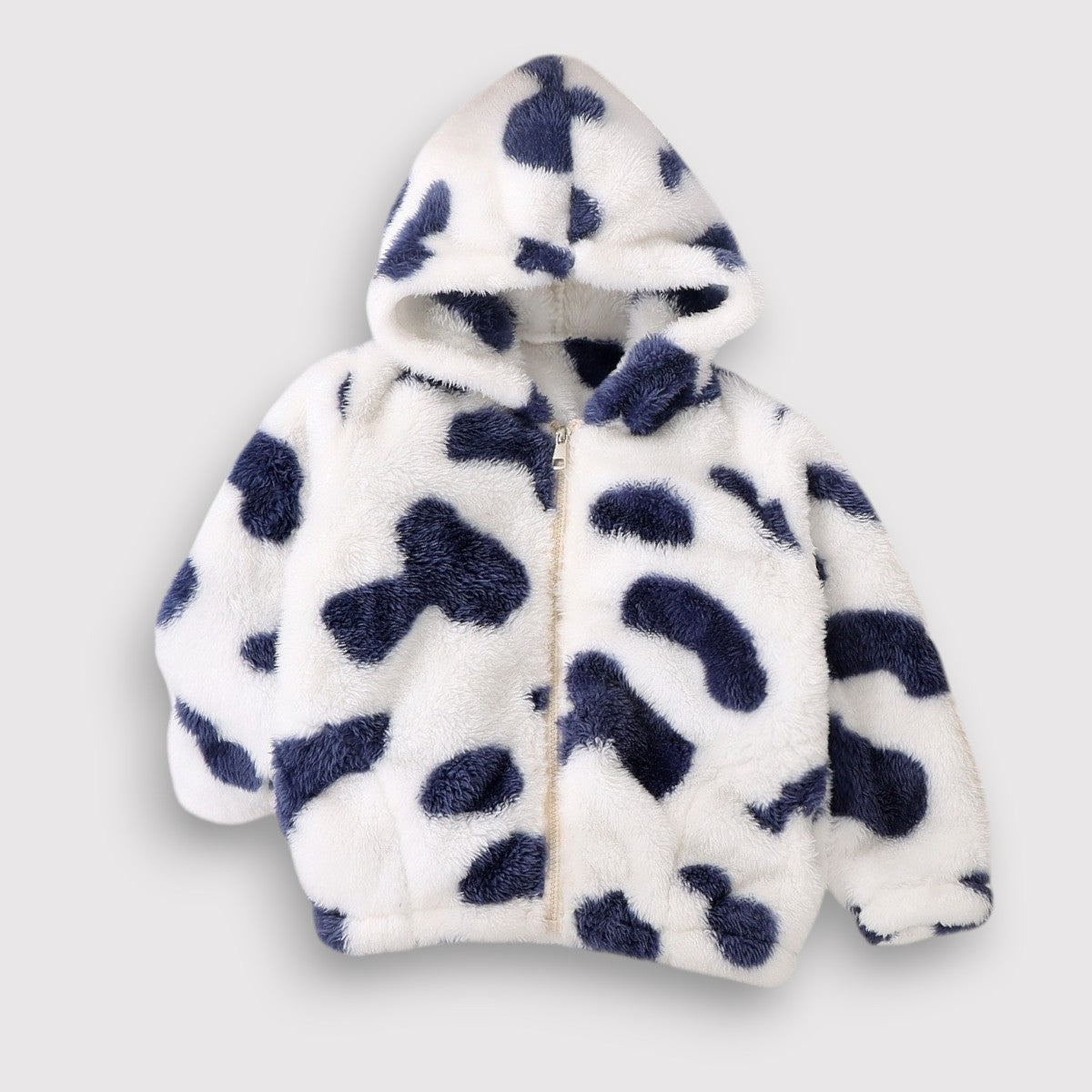 Unisex Hooded Plush Jacket-White & Blue